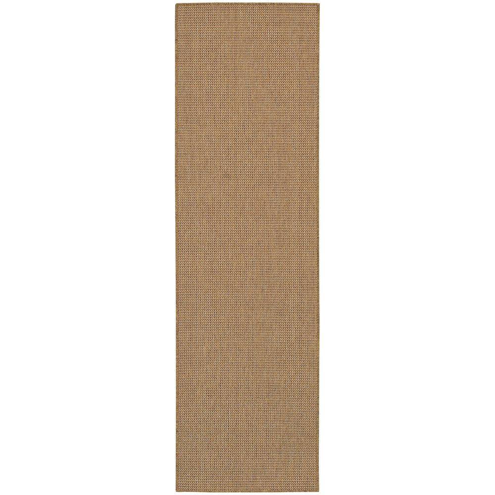 Caicos Tan 2 ft. x 8 ft. Solid Basket Weave Indoor/Outdoor Patio Runner Rug