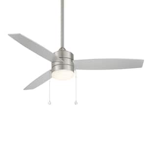 Atlantis 52 in. Integrated LED Indoor and Outdoor 3-Blade Pull Chain Ceiling Fan Brushed Nickel with 3000K Light Kit