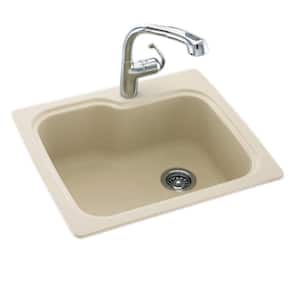 Drop-In/Undermount Solid Surface 25 in. 1-Hole Single Bowl Kitchen Sink in Bone