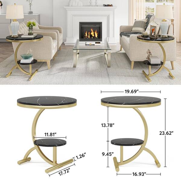 Faux Marble End Table, 20'' Half Round Side Table Accent Table