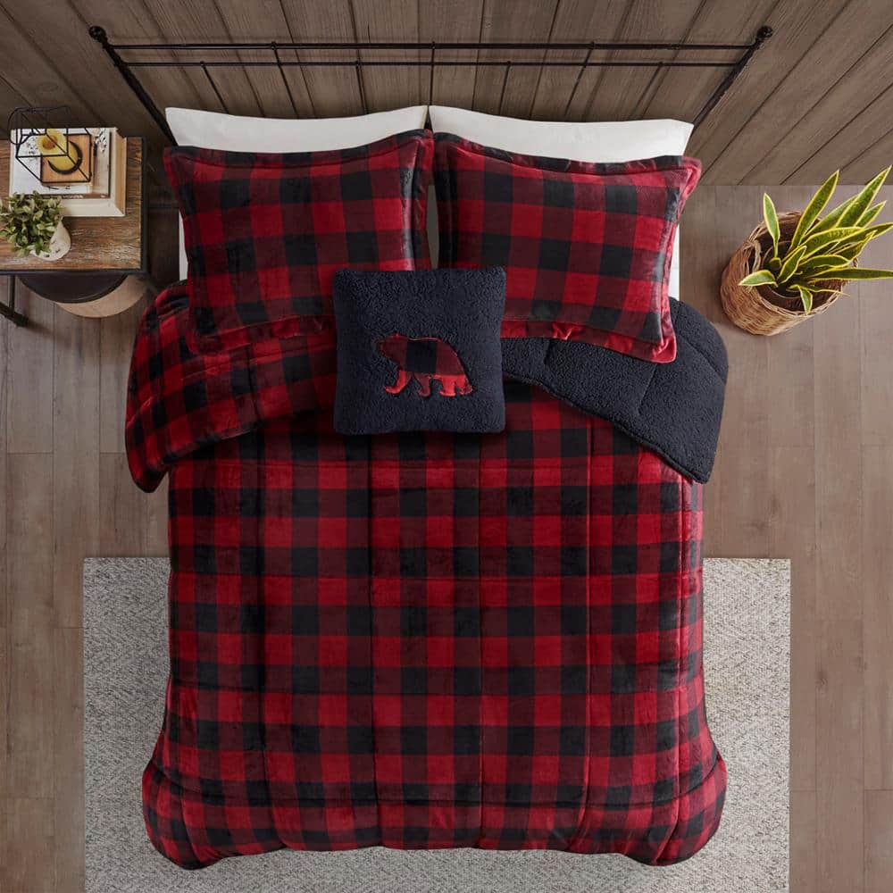 King Red/Black Buffalo Check Reversible Down Alternative Bedspread Set