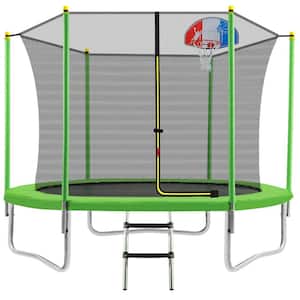 Elegant 10 ft. Round Outdoor Trampoline for Kids with Safety Enclosure Net, Basketball Hoop and Ladder