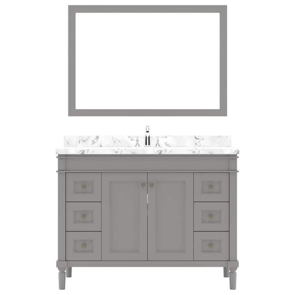 Virtu USA Tiffany 48 in. W x 22 in. D x 37 in. H Single Sink Bath Vanity in Gray with Quartz Top and Mirror