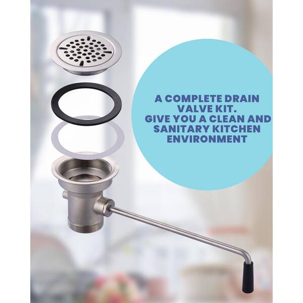 thumbnail image 2 of IVIGA Commercial Sink Drain: 3-1/2" Sink Opening Waste Drain Valve - Brass Commercial Kitchen Sink Drain With Twist Handle - Prevents Sink Clogged Overflow For Commercial Restaurant Multi-Basin Sink 2 of 13