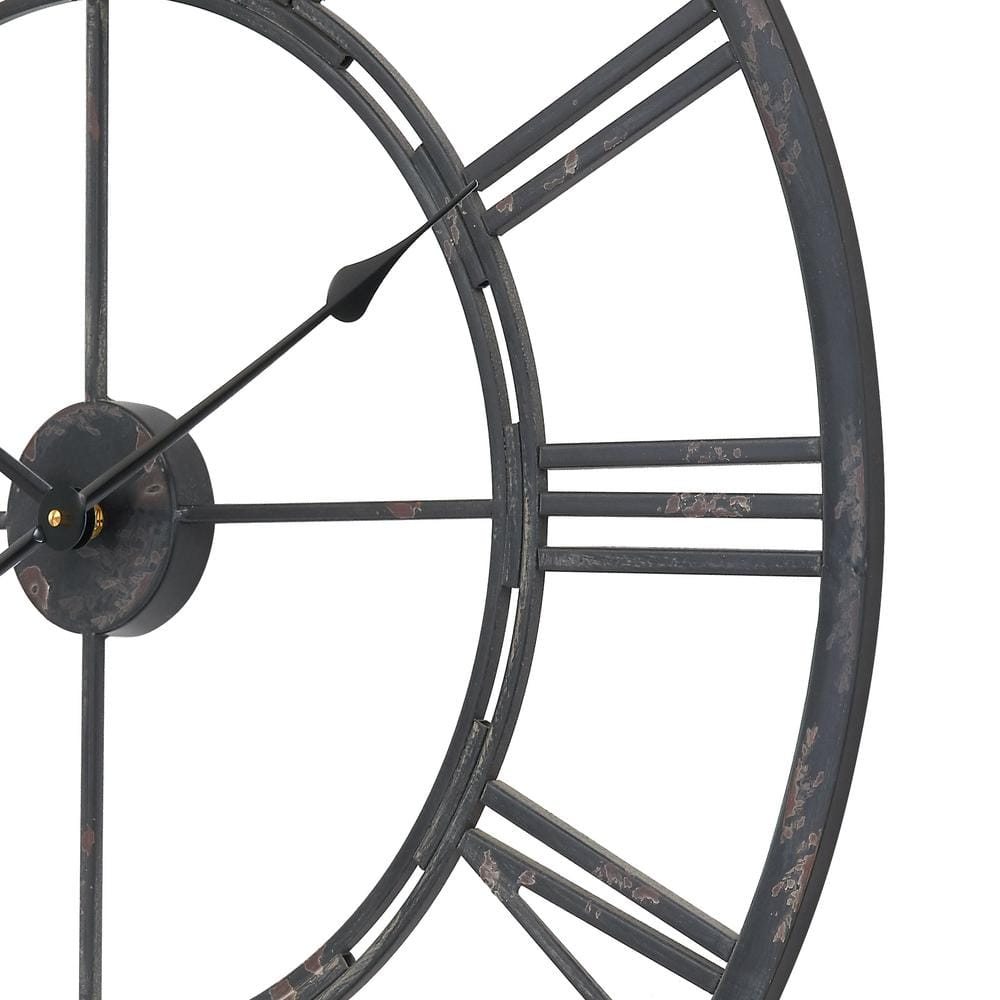 Oversized Matte Black Iron Roman Numeral Wall Clock