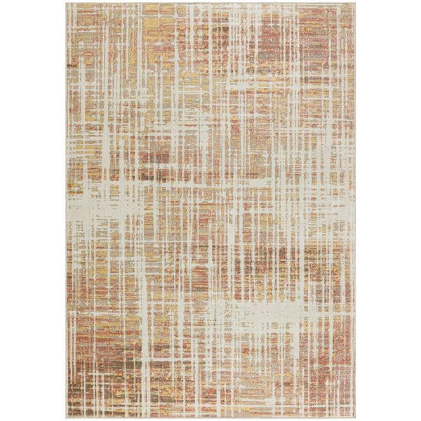 Nourison Washable Decor Beige Peach 9 ft. x 12 ft. Abstract Contemporary Area Rug