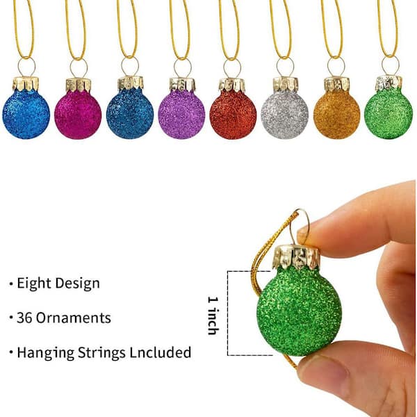 36 Piece 1 in. Christmas Mini Glitter Glass Balls Ornaments, Multicolor Xmas Hanging Ball for Christmas Tree Decoration
