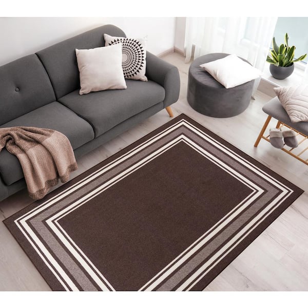 Brown Contemporary Border Area Rug 2x3 Modern Carpet - About 1' 10