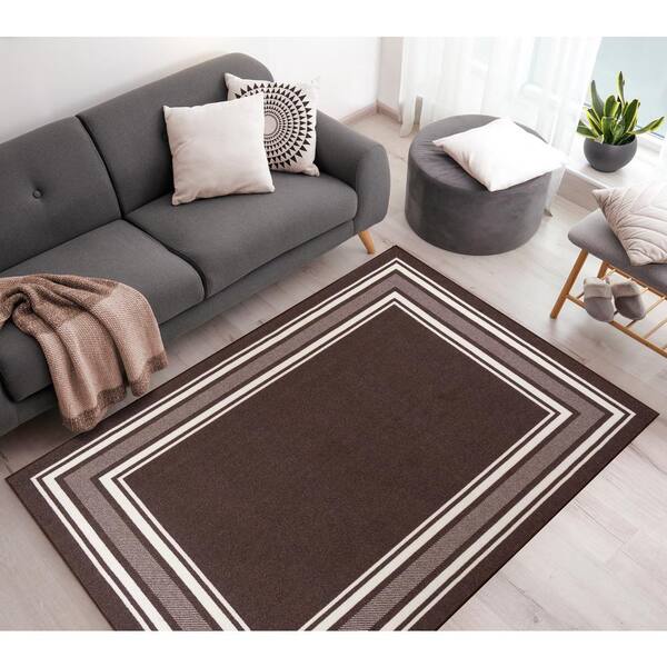 Rubber Backed Area Rug, 58 x 78 inch (fits 5x7 Area), Beige Geometric, Non  Slip, Kitchen Rugs and Mats