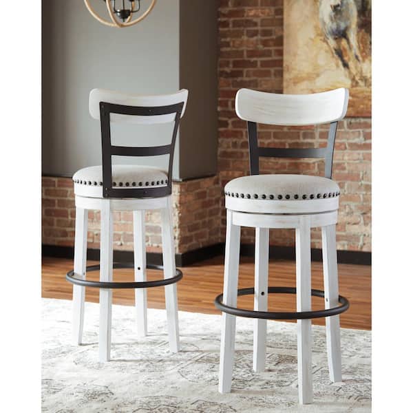 Valebeck 30 in. White/Black Low Back Wood Bar Stool Upholstered Stool with Polyester Seat