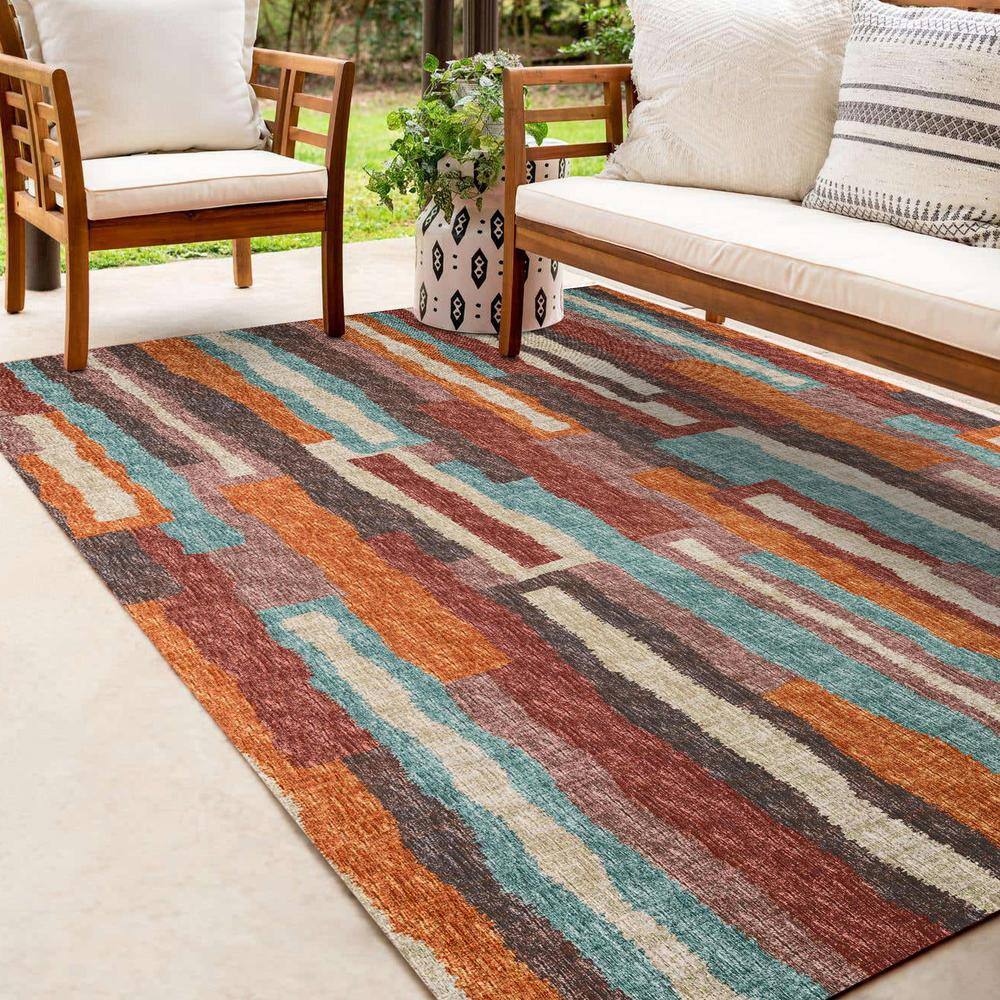 Paprika Geometric Chenille 8' x 10' Washable Area Rug