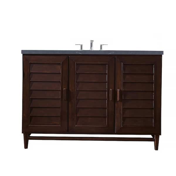 James Martin Vanities Portland 48 in. W x 23.5 in.D x 34.3 in. H Single Vanity in Burnished Mahogany with Quartz Top in Charcoal Soapstone