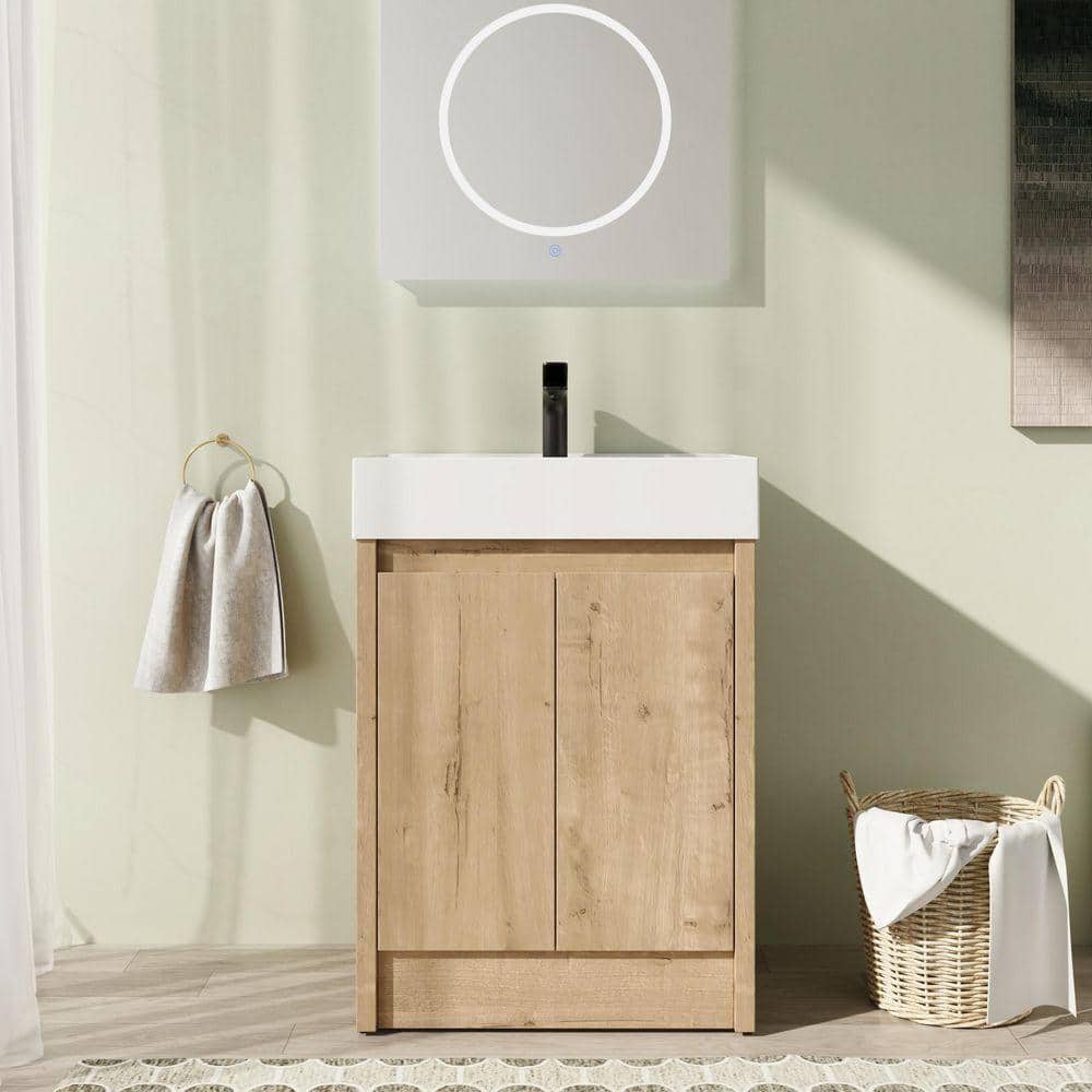 24 in. Freestanding Single Oak Bath Vanity with White Resin Top Unassembled price history on PriceWatchPro