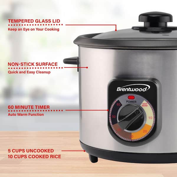 Brentwood 5 Cup Uncooked/10 Cup Cooked Crunchy Persian Rice Cooker In  Silver : Target
