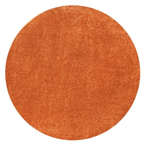Haze Solid Low-Pile Orange 5 ft. Round Area Rug