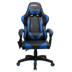 Blue Leather Reclining Swivel Game Chair with Adjustable Arms and Lumbar Massage Cushion