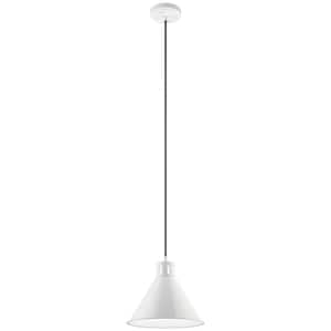 Zailey 10.75 in. 1-Light White Contemporary Shaded Kitchen Cone Pendant Hanging Light with Metal Shade