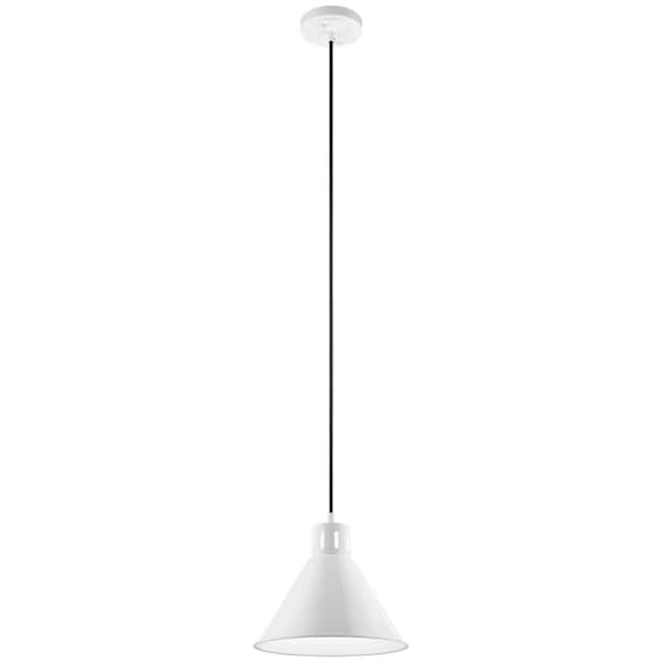 KICHLER Zailey 10.75 in. 1-Light White Contemporary Shaded Kitchen Cone Pendant Hanging Light with Metal Shade
