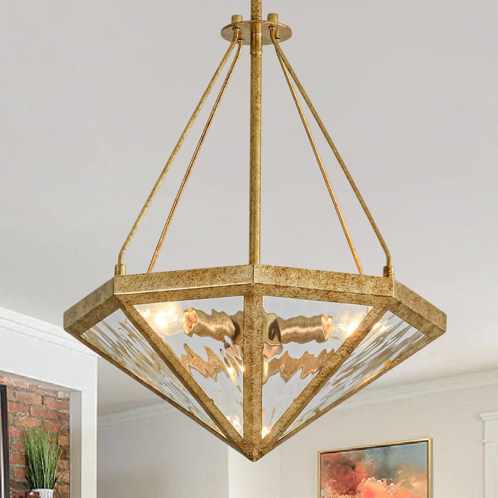 ❁YUE❁ HUOKU Elvoro 3-Light 16.1 in.W Distressed Gold Diamond Glass