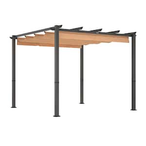 10 ft. x 10 ft. Khaki Aluminum Patio Pergola Grill Gazebo with Retractable Canopy