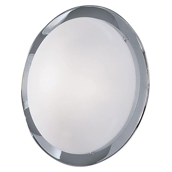 Eglo Planet 11 in. W x 4 in. H 1-Light Chrome Wall/Ceiling Semi-Flush Mount Light with Polished White Glass Shade