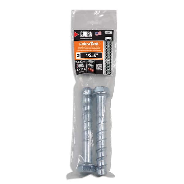 Cobra Tork 1/2 in. x 6 in. Zinc Plated Concrete Screw Anchors (2-Pack)