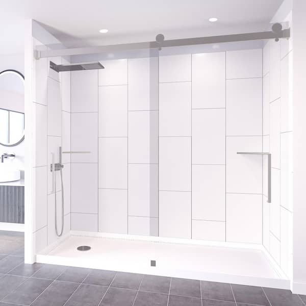 NuVo Winter White-Tetherow 60 in. W. x 32 in. W. x 83 in. Base/Wall/Door Rectangular Alcove Shower Stall/Kit Chrome Left