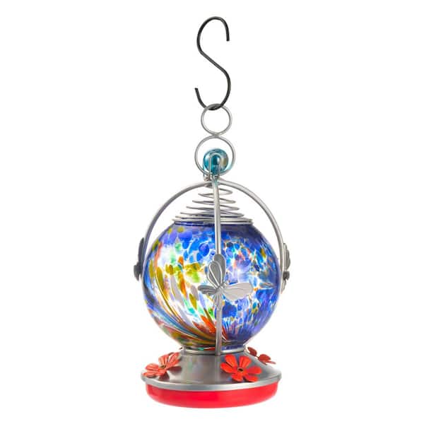 BACKYARD EXPRESSIONS PATIO · HOME · GARDEN Purple Colorful Glass Hanging Hummingbird Feeder - 32 oz. (1-Pack)