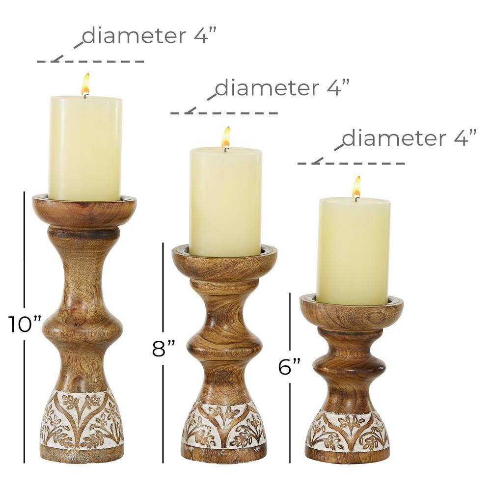Boho-Chic Weathered Wood Pillar Candle Stick Set