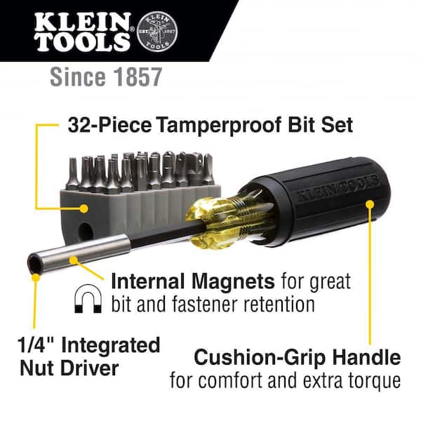 Klein Tools Magnetic Screwdriver with 32 Tamperproof Bits 32510 The Home  Depot