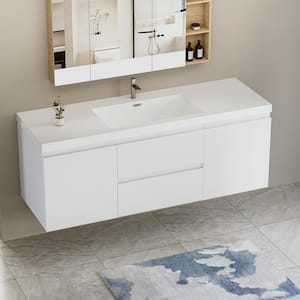 Achilles 59 in. W x 20 in. D x 22.5 in. H Single Sink Floating Bath Vanity in Glossy White with White Resin Top