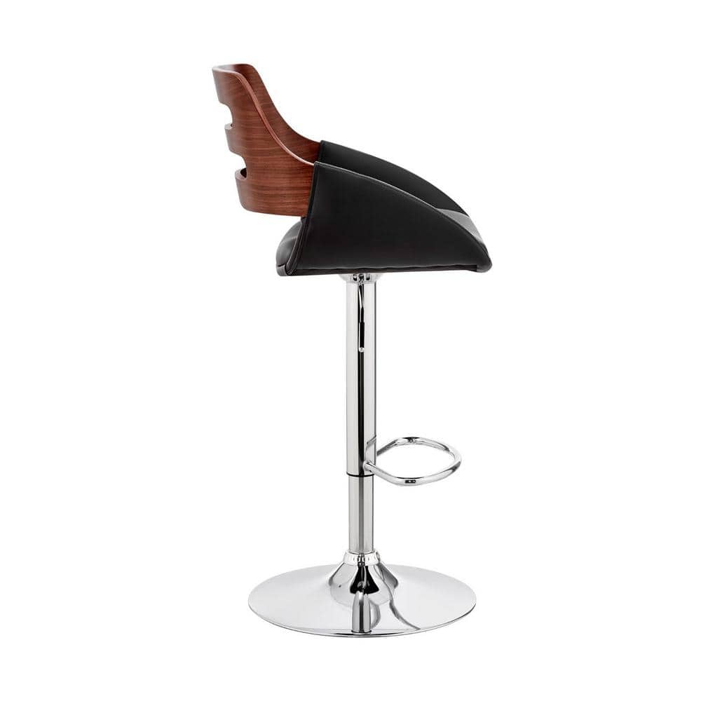 Adjustable Black Faux Leather and Walnut Swivel Bar Stool