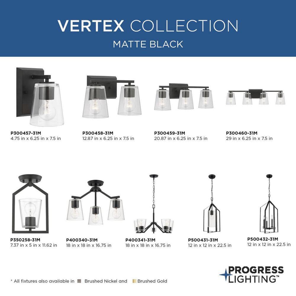 Vertex Matte Black and Clear Glass Semi-Flush Mount Light