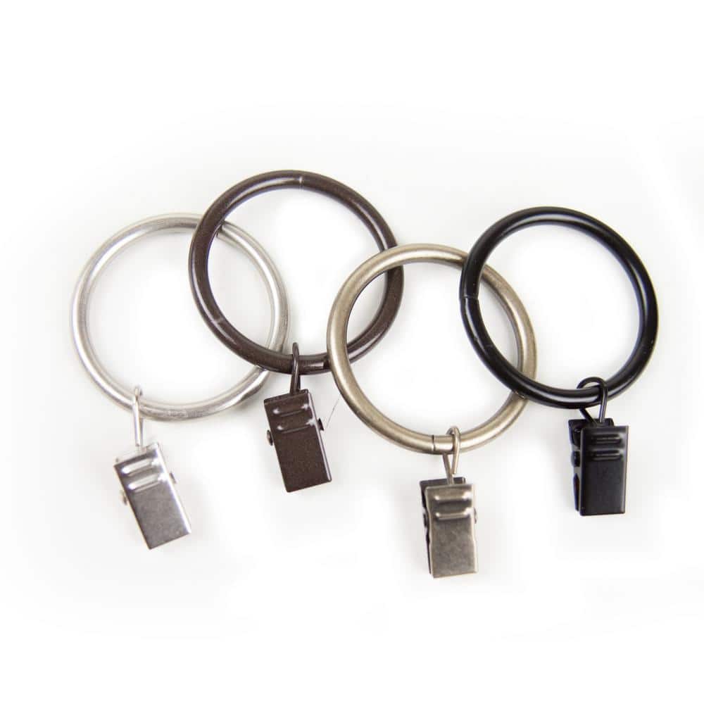 Satin Nickel Curtain Rings with Clips, Set of 10