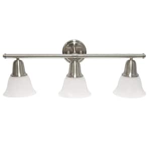 7.75 in. 3-Light Brushed Nickel and Alabaster Shades Metal Glass Shade Vanity Uplight Downlight Wall Fixture