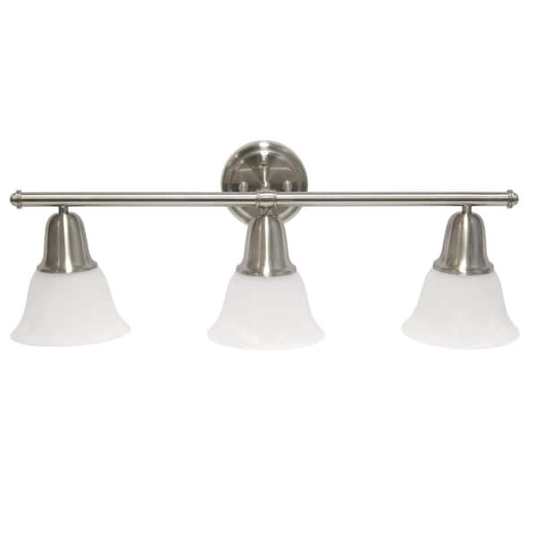Lalia Home 7.75 in. 3-Light Brushed Nickel and Alabaster Shades Metal Glass Shade Vanity Uplight Downlight Wall Fixture