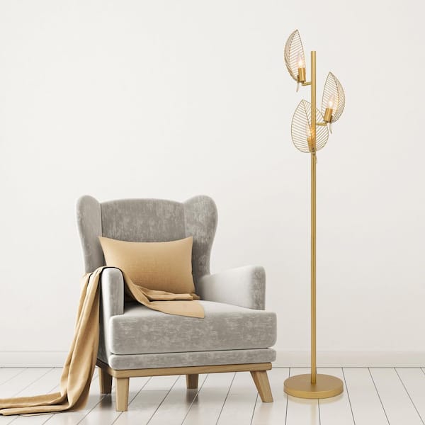 River of Goods Morwenna 59.25 in. Gold-Tone Candlestick Floor Lamp with Adjustable Leaf Novelty Shades