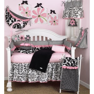 Girly 8-Piece Pink, Black and White Floral Crib Bedding Set