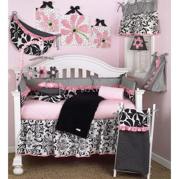 Cotton Tale Designs Girly 8-Piece Pink, Black and White Floral Crib Bedding Set
