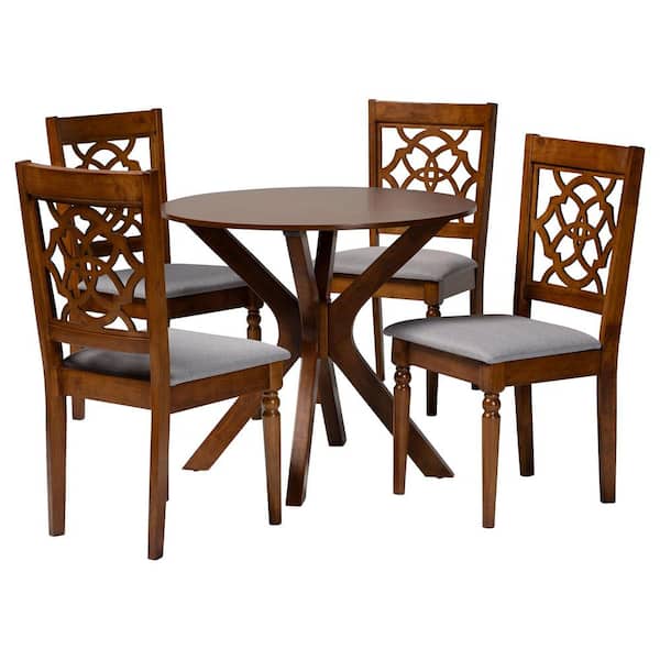 Baxton Studio Sadie Grey and Walnut Brown 5-Piece Dining Set