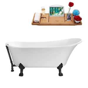 67 in. Acrylic Clawfoot Non-Whirlpool Bathtub in Glossy White With Matte Black Clawfeet And Matte Black Drain