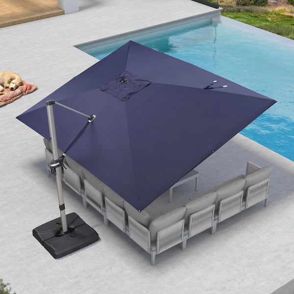PURPLE LEAF 10 ft. x 13 ft. Outdoor Patio Umbrella Cantilever Umbrella Light Champagne Aluminum 360° Rotation in Navy Blue