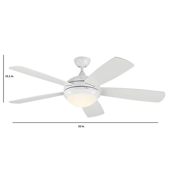 Generation Lighting - Discus Smart 52 in. Modern Integrated LED Indoor Matte White Ceiling Fan with White Blades, Light Kit and Remote Control