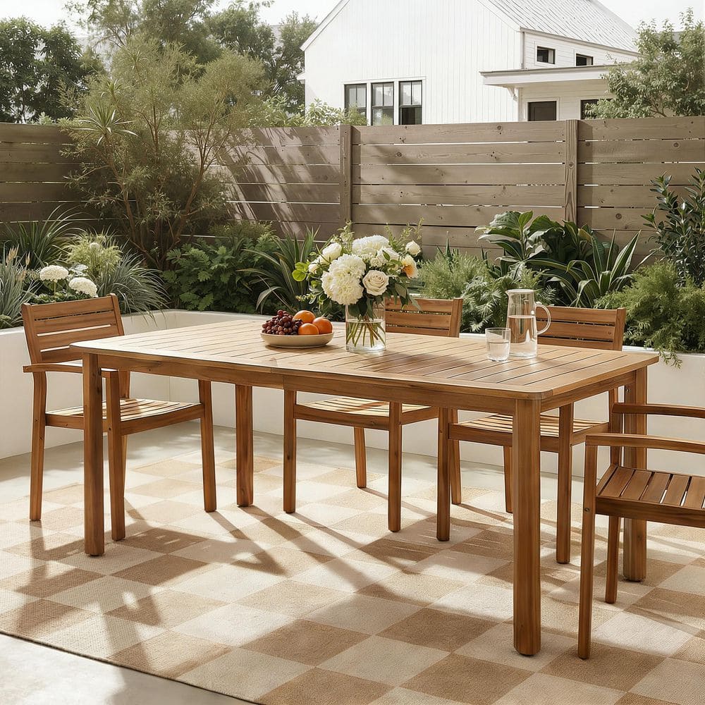 Lucinda Light Teak Wood Outdoor Patio Rectangle Dining Table price history on PriceWatchPro
