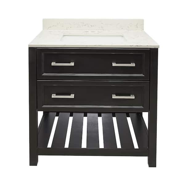Ella Tremblant 31 in. W x 22 in. D x 36 in. H Bath Vanity in Espresso with Quartz Stone Lyra White Top with White Basin