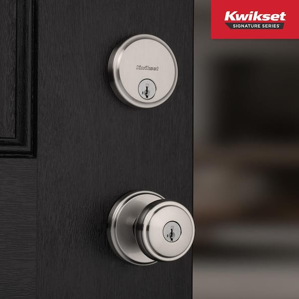 Sora Satin Nickel Keyed Entry 2.19 in. Door Knob and Single Cylinder Deadbolt Combo Pack Featuring SmartKey Security