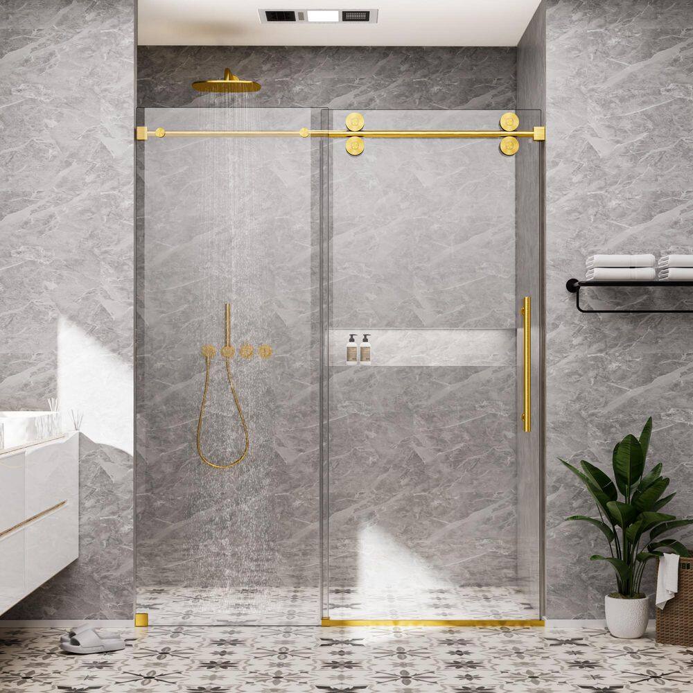 66 in. W x 76 in. H Single Sliding Frameless Shower Door in Brushed Gold with Smooth Sliding and 3/8 in. Clear Glass price history on PriceWatchPro