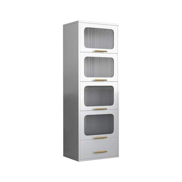 Unbranded 21.65 in. W x 15.75 in. D x 63.00 in. H White Linen Cabinet with 4-Transparent Flip Doors
