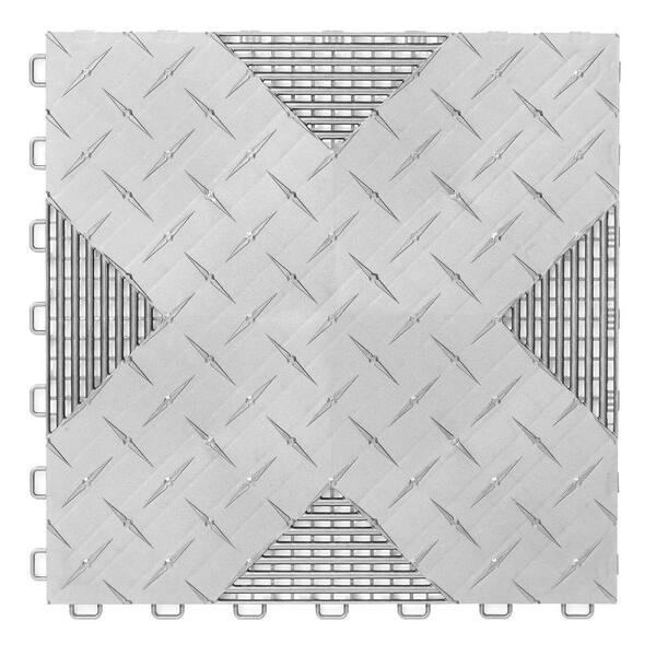IncStores Flooring Inc Hybrid X Silver Vented Diamond 17" W x 17" L x .65" T Polypropylene Garage Tiles (25 Tiles/50 sq. ft.)