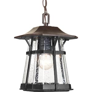 Derby Collection 1-Light Espresso Clear Seeded Glass Craftsman Outdoor Hanging Lantern Light